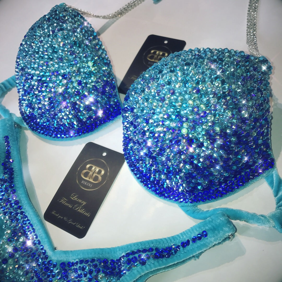 Ombré Cobalt & Black fully crystallised (05) competition bikini