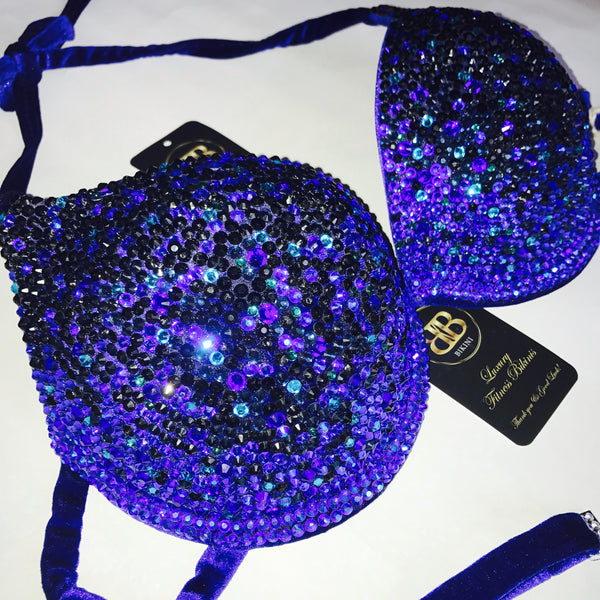 Ombré Cobalt & Black fully crystallised (05) competition bikini