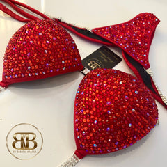 NPC style bright red fully crystallised competition bikini (31)